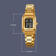 SKMEI 2493 Small Women Electronic Watch Square Steel Strap Watch, Style: Silver Case Black