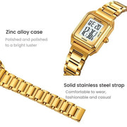 SKMEI 2493 Small Women Electronic Watch Square Steel Strap Watch, Style: Black Case Black