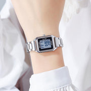 SKMEI 2493 Small Women Electronic Watch Square Steel Strap Watch, Style: Silver Case Black