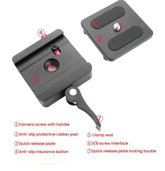 P50 Camera Quick Release Clamp & Plate Kit with 3/8 Inch Thread Thread For Stabilizers, Tripods, Monopods, Sliders