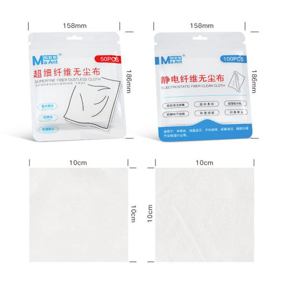 MaAnt 50pcs /Pack Superfine Fiber Dustless Cloth Cell Phone Film Repair Anti-Static Dustless Cloth Industrial Wiping Cloths Lint Free Cleaning Cloths