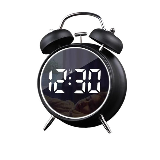 12/24H LED Screen Alarm Clock Loud Metal Clock With Night Light Plug-In Children Clock(Black) - free shipping - PMC Jewellery - Order now!