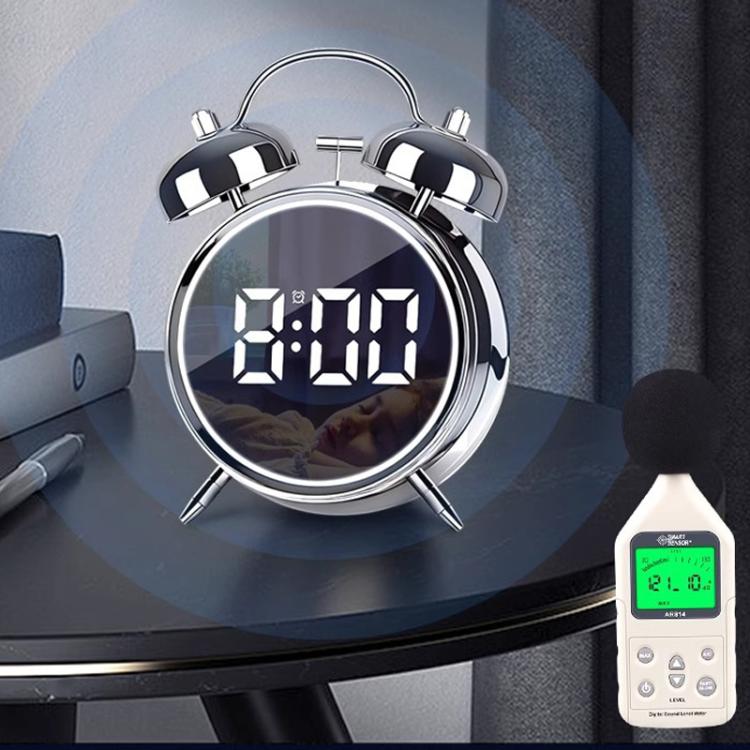 12/24H LED Screen Alarm Clock Loud Metal Clock With Night Light Plug-In Children Clock(White)