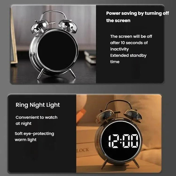 12/24H LED Screen Alarm Clock Loud Metal Clock With Night Light Plug-In Children Clock(White)