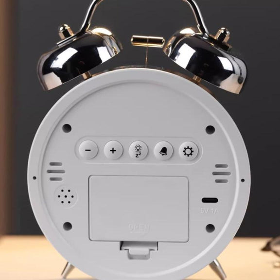 12/24H LED Screen Alarm Clock Loud Metal Clock With Night Light Plug-In Children Clock(White)