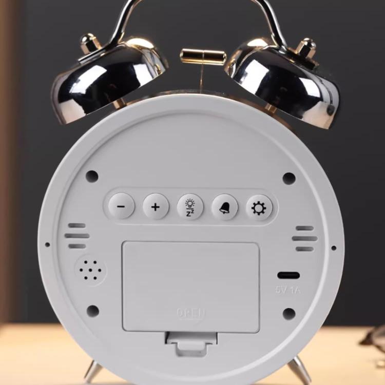12/24H LED Screen Alarm Clock Loud Metal Clock With Night Light Plug-In Children Clock(White)