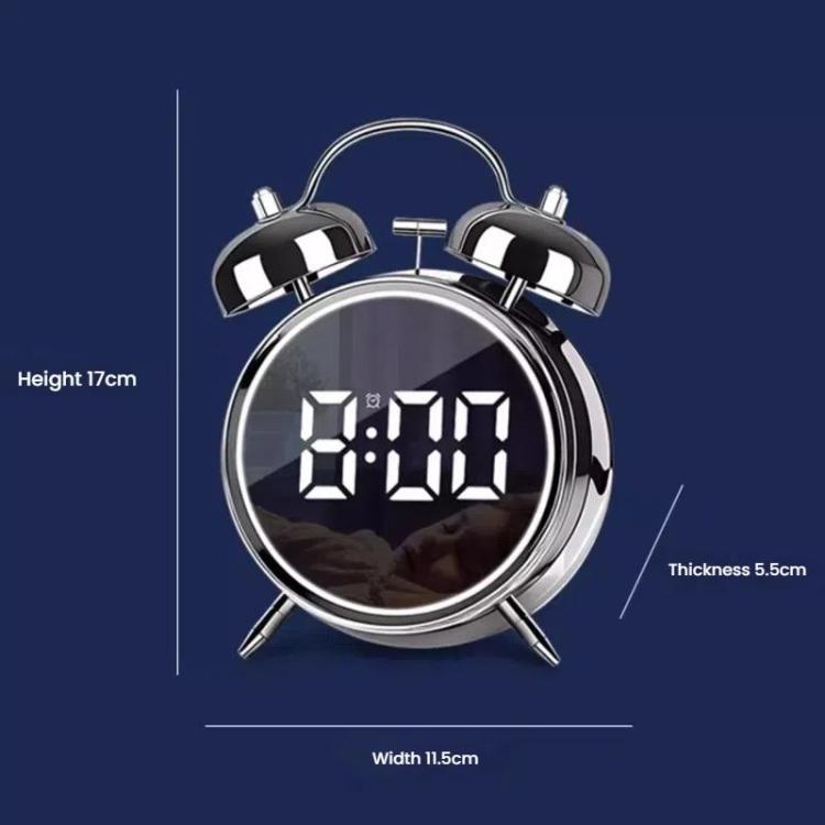 12/24H LED Screen Alarm Clock Loud Metal Clock With Night Light Plug-In Children Clock(White)