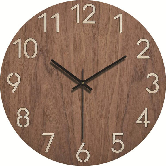 12-inch Imitation Wood Grain Texture Decorative Wall Clock Silent Quartz Clock Holiday Gift HR-CMW07