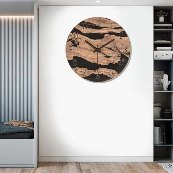 12-inch Imitation Wood Grain Texture Decorative Wall Clock Silent Quartz Clock Holiday Gift HR-CMW03
