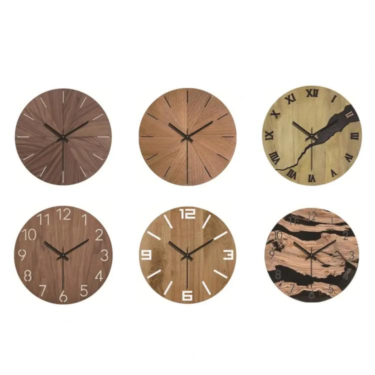 12-inch Imitation Wood Grain Texture Decorative Wall Clock Silent Quartz Clock Holiday Gift HR-CMW07