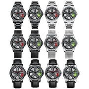 BINBOND D001 3D Hollow Motorcycle Rotating Wheel Watch, Color: Black Leather-White Steel-Red
