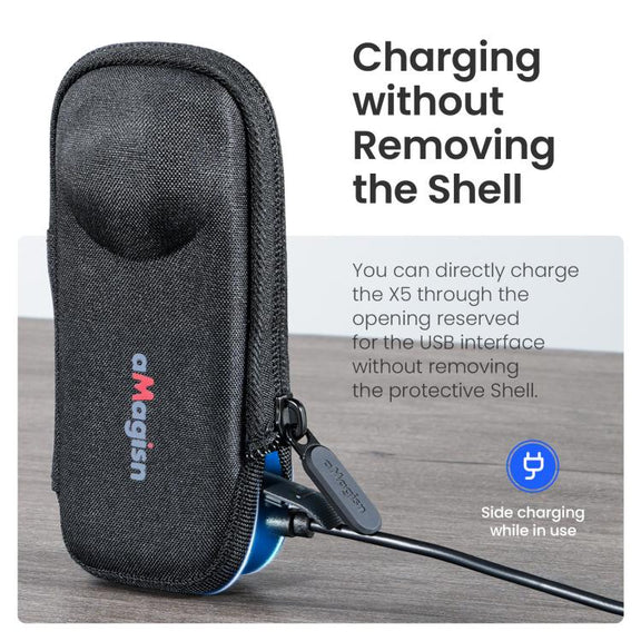 For Insta360 X5 Camera aMagisn Storage Bag Hard Shell Protective Case with Carabiner Clip