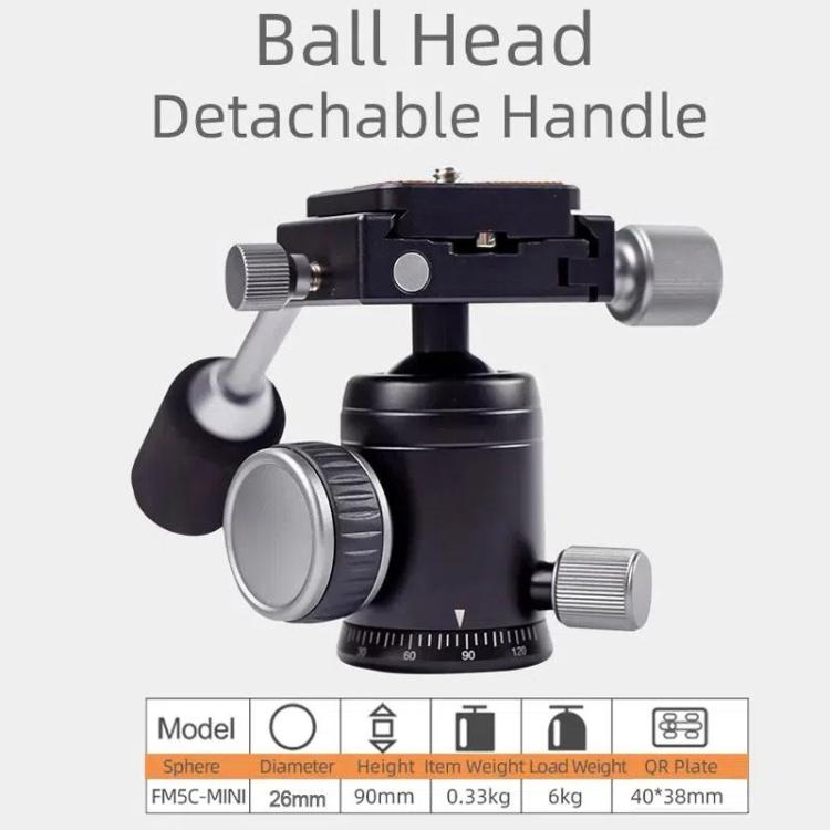 XILETU FM5C-MINI Adjustable 16.5-51cm Aluminum Tripod with 26mm Ball Head 6kg Load Capacity for 360-degree Panoramic Shooting - free shipping - PMC Jewellery - Order now!