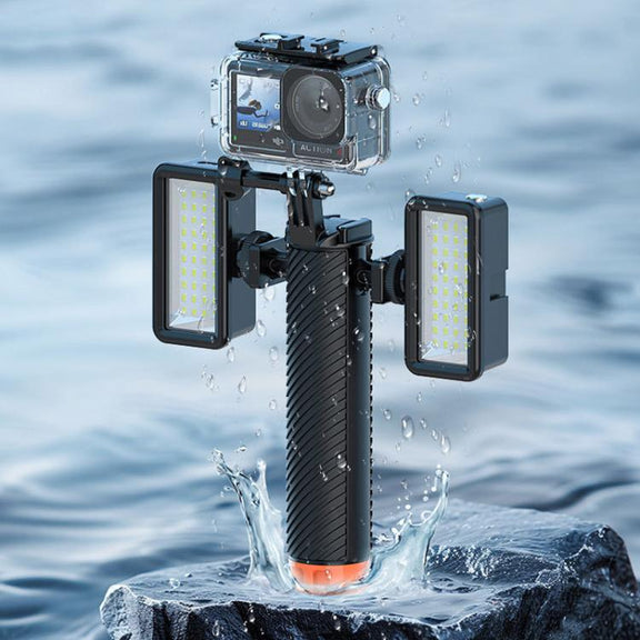 Buoyant Anti-Sink Dive Handle With Dual Cold Shoe Mounts for Action Cameras(Orange)