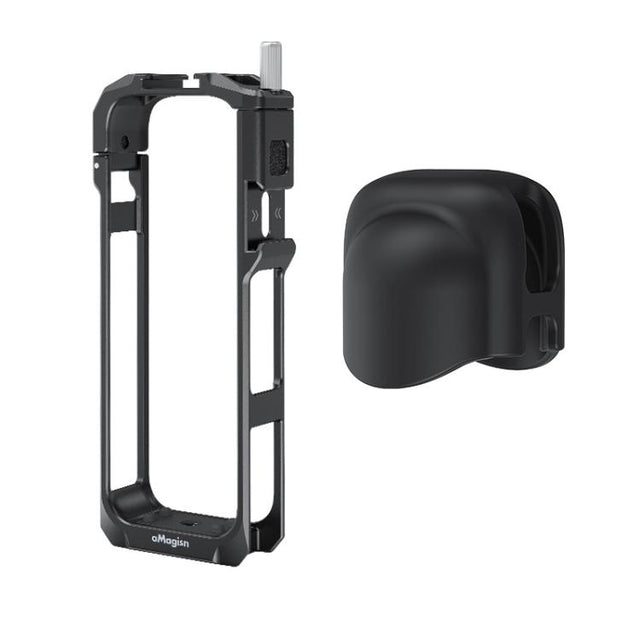 aMagisn Metal Cage for Insta360 X5 Wind Noise Reduction, Shockproof Mount with Dual Cold Shoe(Black)