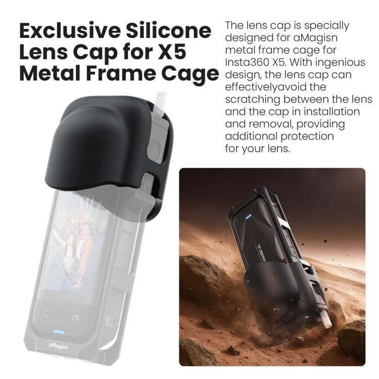 aMagisn Metal Cage for Insta360 X5 Wind Noise Reduction, Shockproof Mount with Dual Cold Shoe(Black)