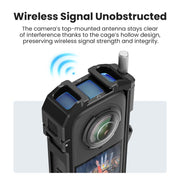 aMagisn Metal Cage for Insta360 X5 Wind Noise Reduction, Shockproof Mount with Dual Cold Shoe(Black)