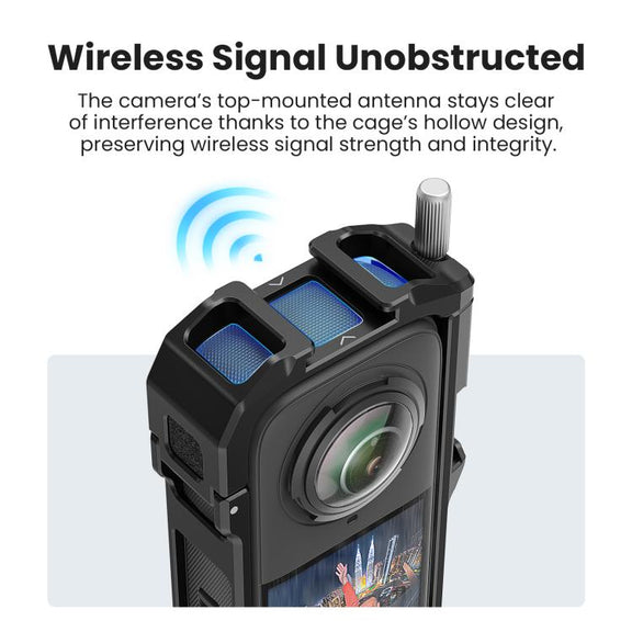 aMagisn Metal Cage for Insta360 X5 Wind Noise Reduction, Shockproof Mount with Dual Cold Shoe(Black)