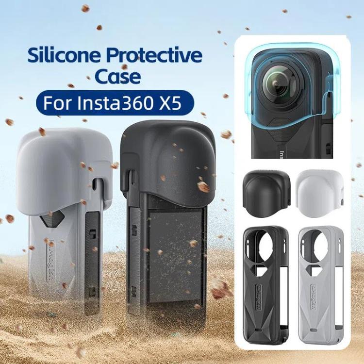 aMagisn Body Case+Lens Cap For Insta360 X5 Action Camera Protective Accessories Gray