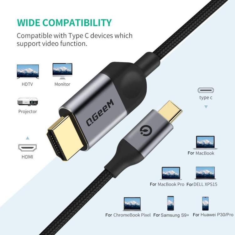 QGeeM USB-C/Type-C To HDMI Cable 4K 30Hz For Screen Mirroring & Extended Display, Cable Length: 3m