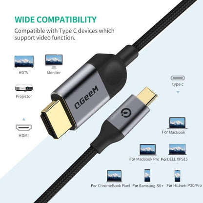 QGeeM USB-C/Type-C To HDMI Cable 4K 30Hz For Screen Mirroring & Extended Display, Cable Length: 1.8m - free shipping - PMC Jewellery - Order now!