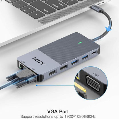 MCY 12-In-1 USB-C Hub With Triple Monitor Support (1000Mbps Lan+VGA+USB3.0/USB2.0+SD/TF+2 HDMI 4K 30Hz+85W PD） - free shipping - PMC Jewellery - Order now!