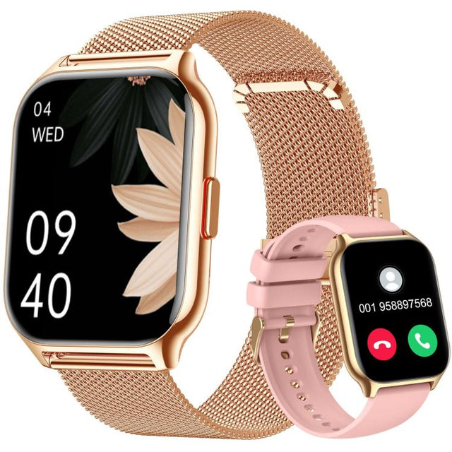 Blood Oxygen / Sleep / Heart Rate Wellness Tracking Smart Watch Square Sports Double Strap Watch(Gold Steel+Silicone Pink)