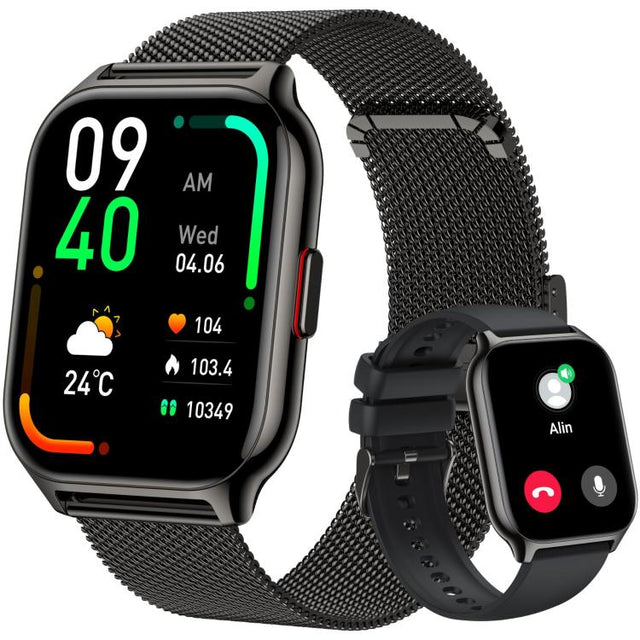 Blood Oxygen / Sleep / Heart Rate Wellness Tracking Smart Watch Square Sports Double Strap Watch(Black Steel+Silicone Black)