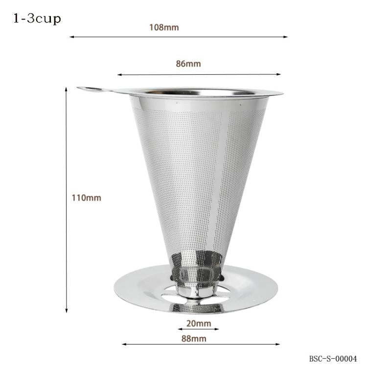 V60 Stainless Steel Coffee Filter with Base for Pour Over Brewing, Spec: 1-3 Cups  300-mesh