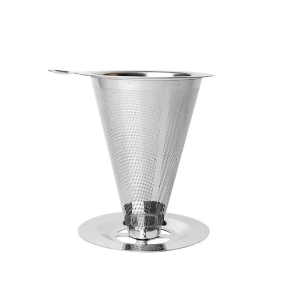 V60 Stainless Steel Coffee Filter with Base for Pour Over Brewing, Spec: 1-3 Cups  300-mesh