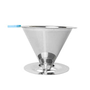 V60 Stainless Steel Coffee Filter with Base for Pour Over Brewing, Spec: 1-4 Cups 300-mesh