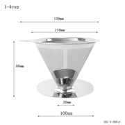 V60 Stainless Steel Coffee Filter with Base for Pour Over Brewing, Spec: 1-4 Cups 600-mesh