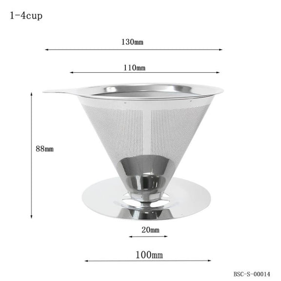 V60 Stainless Steel Coffee Filter with Base for Pour Over Brewing, Spec: 1-4 Cups 600-mesh