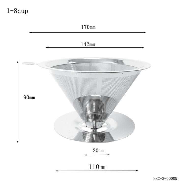 V60 Stainless Steel Coffee Filter with Base for Pour Over Brewing, Spec: 1-8 Cups 300-mesh