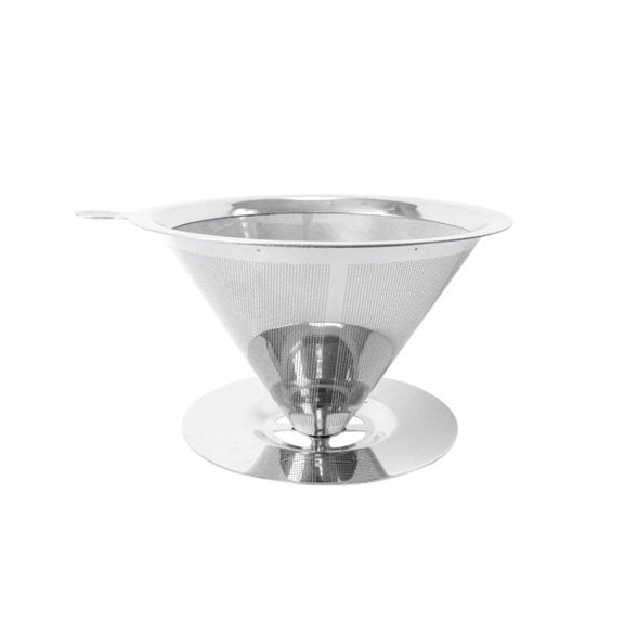 V60 Stainless Steel Coffee Filter with Base for Pour Over Brewing, Spec: 1-8 Cups 300-mesh