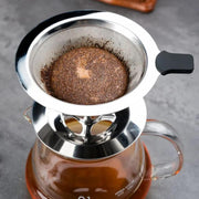 V60 Stainless Steel Coffee Filter with Base for Pour Over Brewing, Spec: 1-4 Cups 600-mesh