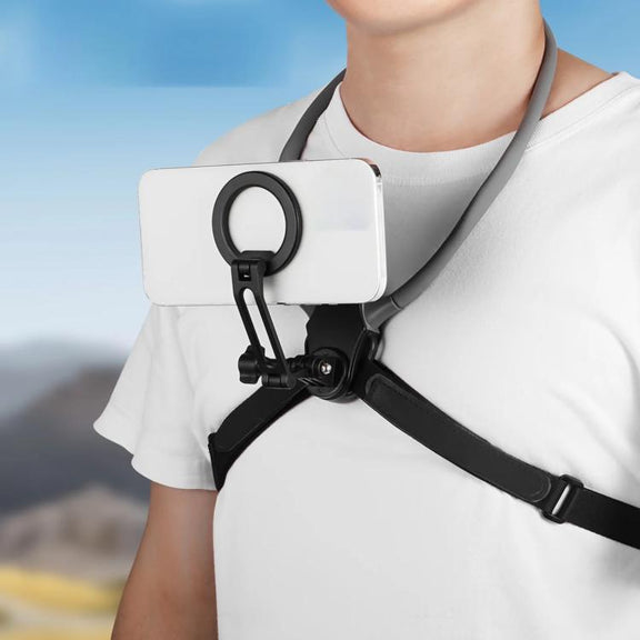 Adjustable Magnetic Neck Mount Phone Holder Quick-Release Chest Strap POV Mount For Sports & Vlogging(Black)