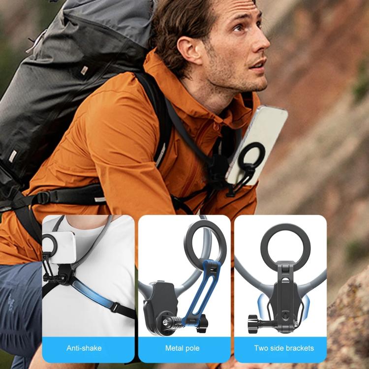 Adjustable Magnetic Neck Mount Phone Holder Quick-Release Chest Strap POV Mount For Sports & Vlogging(Black)
