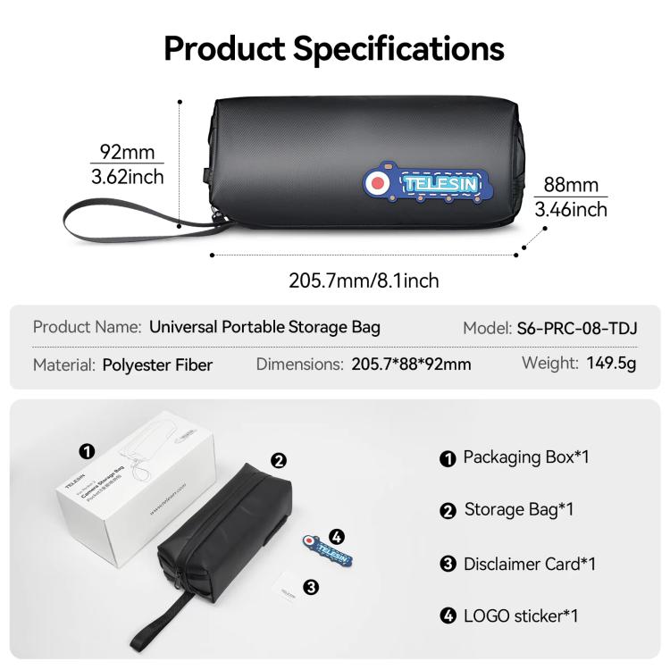 For DJI Osmo Pocket 3 Creator Combo TELESIN Universal Portable Storage Bag Carrying Case(Black) - free shipping - PMC Jewellery - Order now!