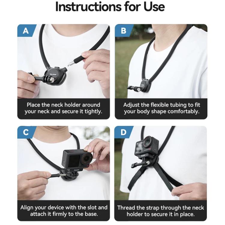 TELESIN Action Camera Neck Holder SE2.0 POV Perspective Bracket With Adjustable Chest Strap(Black)