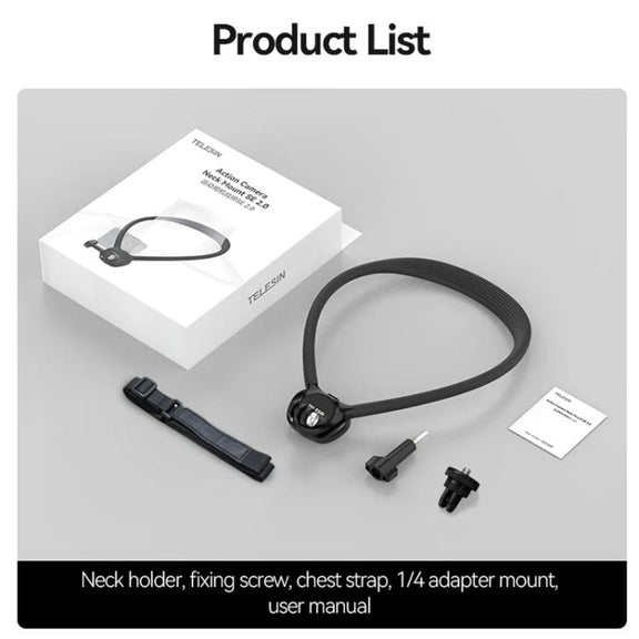 TELESIN Action Camera Neck Holder SE2.0 POV Perspective Bracket With Adjustable Chest Strap(Black)