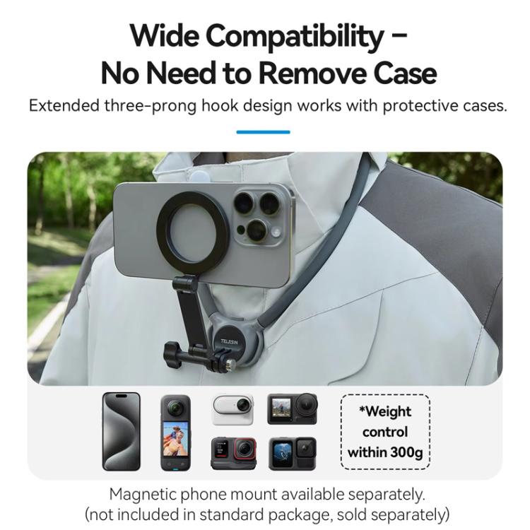 TELESIN Action Camera Neck Holder SE2.0 POV Perspective Bracket With Adjustable Chest Strap(Black)