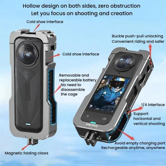 For Insta360 X5 HEPAIL AC-81 Metal Rabbit Cage Extended Protective Frame