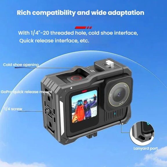 HEPAIL AC68 Aluminum Alloy Rabbit Cage Frame For GoPro HERO13 Black /12 Black /11 Black /10 Black /9 Black