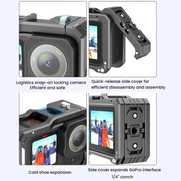 HEPAIL AC68 Aluminum Alloy Rabbit Cage Frame For GoPro HERO13 Black /12 Black /11 Black /10 Black /9 Black