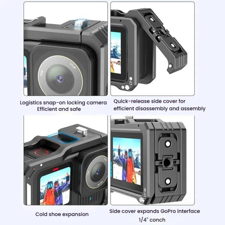 HEPAIL AC68 Aluminum Alloy Rabbit Cage Frame For GoPro HERO13 Black /12 Black /11 Black /10 Black /9 Black