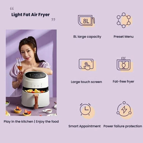 8L Air Fryer Household Multi-Function Large Capacity Oil-Free Electric Fryer, Color: Black US Plug