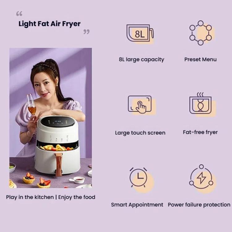 8L Air Fryer Household Multi-Function Large Capacity Oil-Free Electric Fryer, Color: Black US Plug