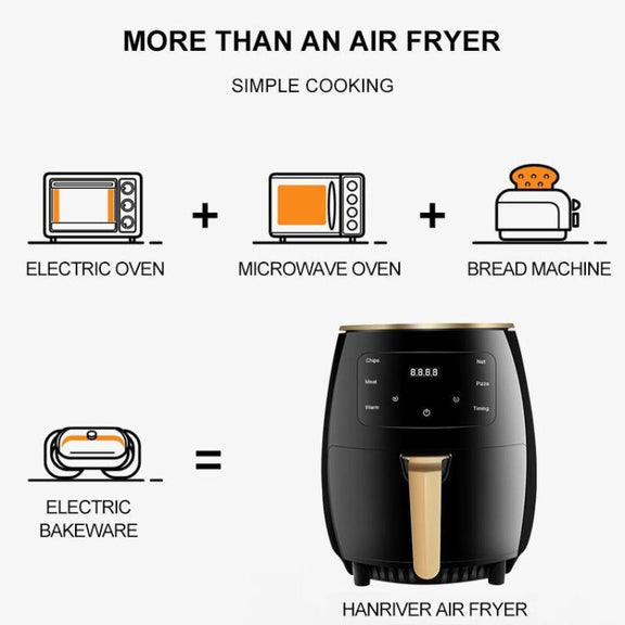 6L 1400W Air Fryer Household Large Capacity French Fry Maker Multifunctional Electric Fryer, Color: Black US Plug