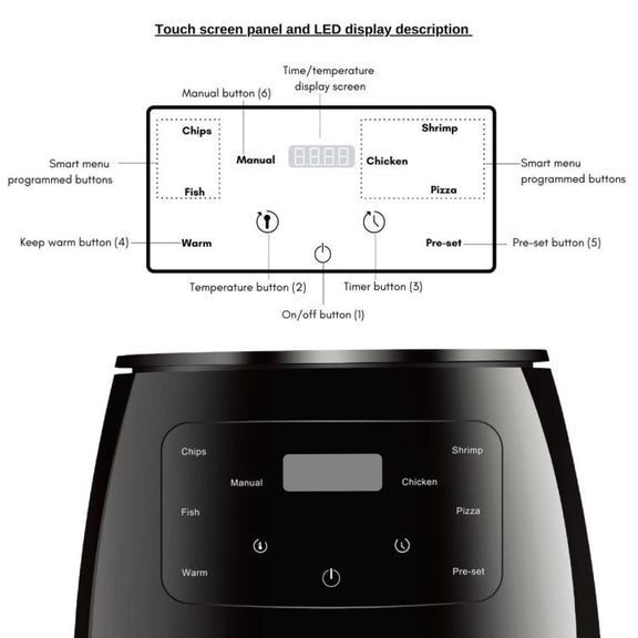 6L 1400W Air Fryer Household Large Capacity French Fry Maker Multifunctional Electric Fryer, Color: Black US Plug